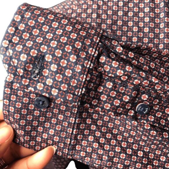 Ben Sherman Mens Button Down Shirt L Navy Blue Long Sleeve Retro Geometric Print - Picture 7 of 7
